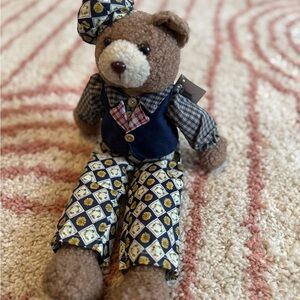 Charming Brown Teddy Bear with Blue Outfit
